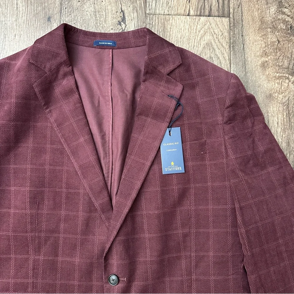 Stafford Sport Coat Classic Corduroy Sport Coat Blazer Men’s Sz 42 Reg Burgundy